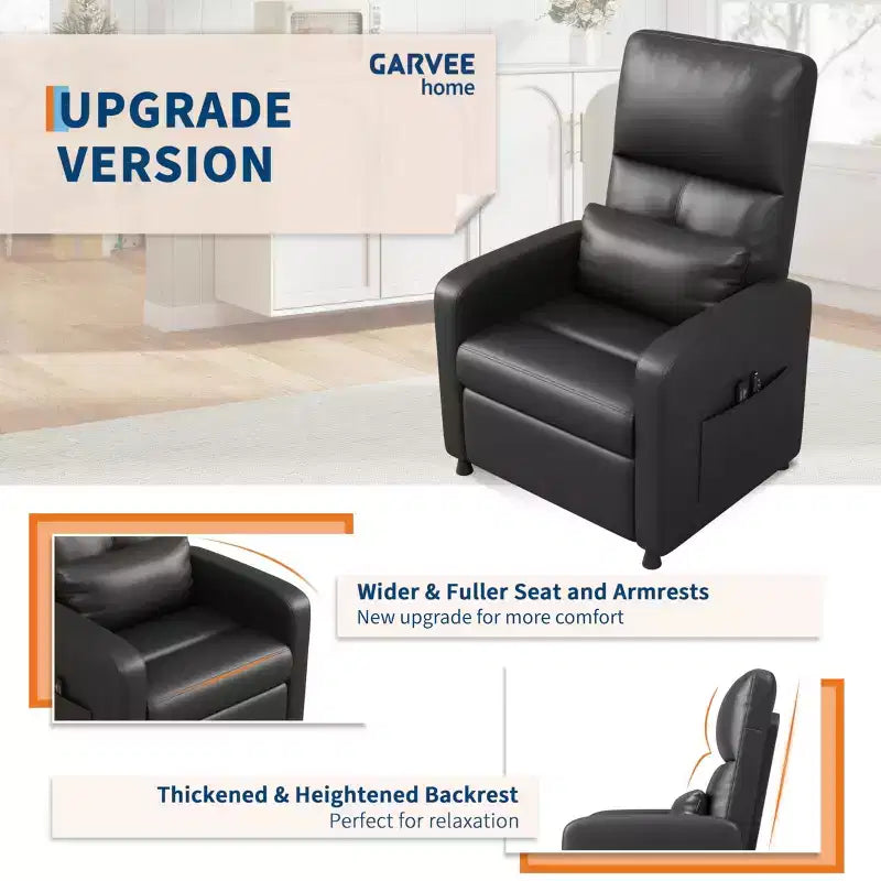 Fauteuil Inclinable Électrique, Fauteuil Relaxation Électrique Réglable Ergonomique en Cuir PU Sur-rembourré, Dossier Haut, Siège Rembourré, Siège de Cinéma Maison