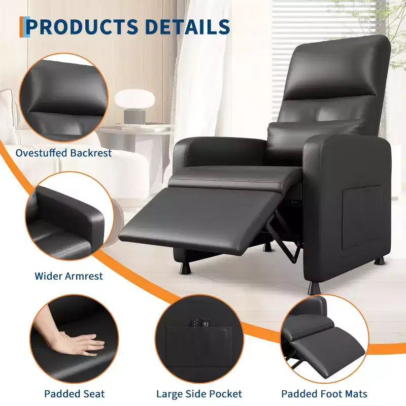 Fauteuil Inclinable Électrique, Fauteuil Relaxation Électrique Réglable Ergonomique en Cuir PU Sur-rembourré, Dossier Haut, Siège Rembourré, Siège de Cinéma Maison