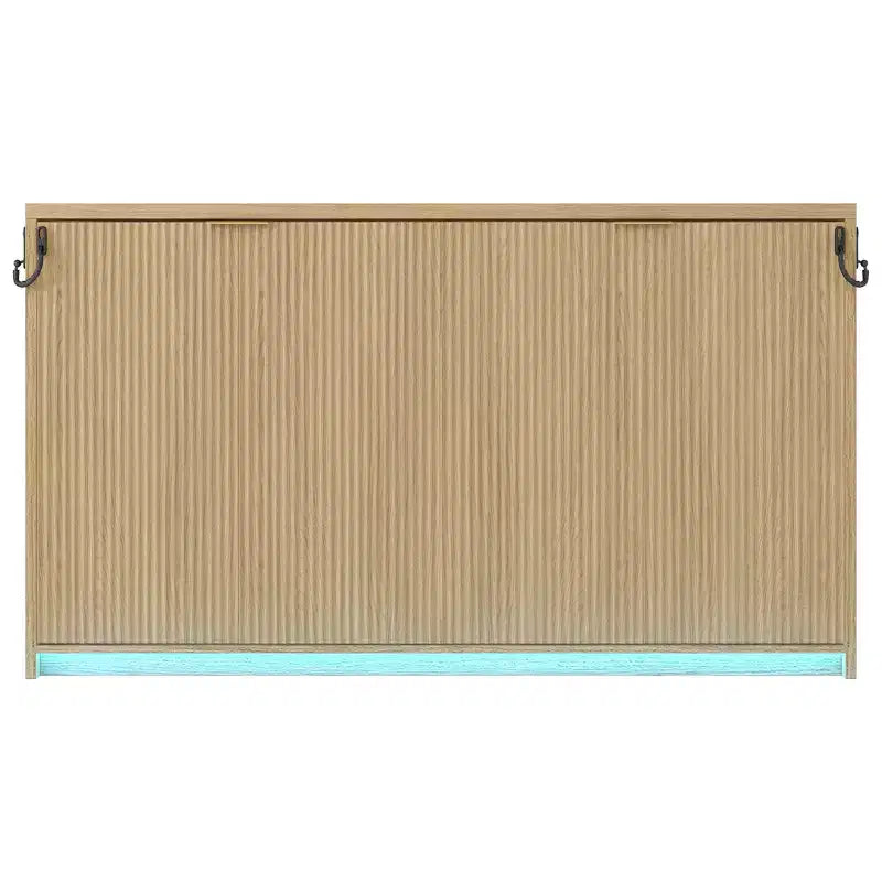 Lit mural escamotable de taille Murphy avec cadre, lit-armoire en bois avec lumière LED, naturel
