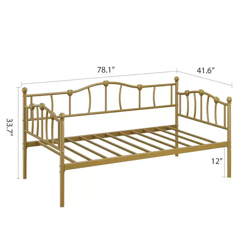 Lit de jour métallique double, Canapé-lits avec support et tête de lit en lattes d'acier, Peu encombrant, Aucun sommier tapissier requis, pour Appartement, Salon, Petits espaces
