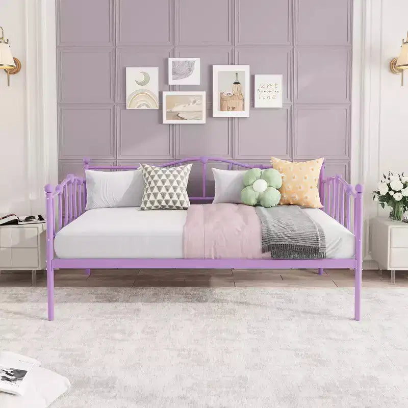 Lit de jour métallique double, Canapé-lits avec support et tête de lit en lattes d'acier, Peu encombrant, Aucun sommier tapissier requis, pour Appartement, Salon, Petits espaces
