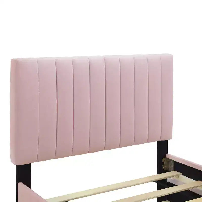 Cadre de lit double avec lit gigogne, cadre de lit rembourré en velours, lit plateforme rembourré double pour enfants, adolescents, adultes, rose
