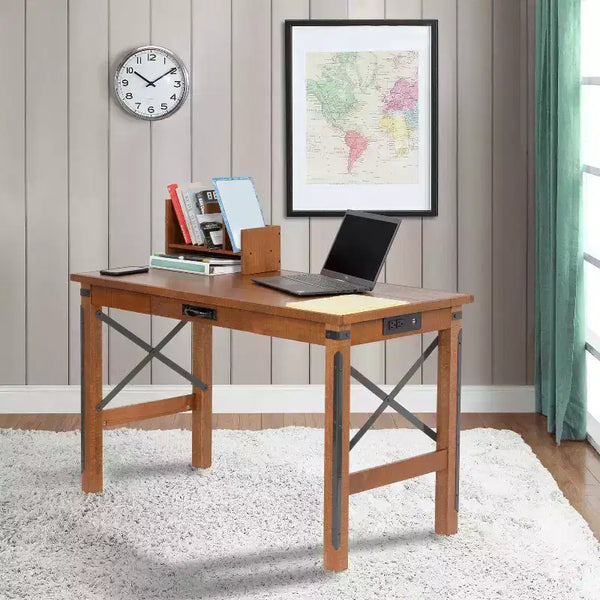 Bureaux informatiques en bois de couleur marron de 73,66 cm de hauteur avec étagère de rangement ouverte