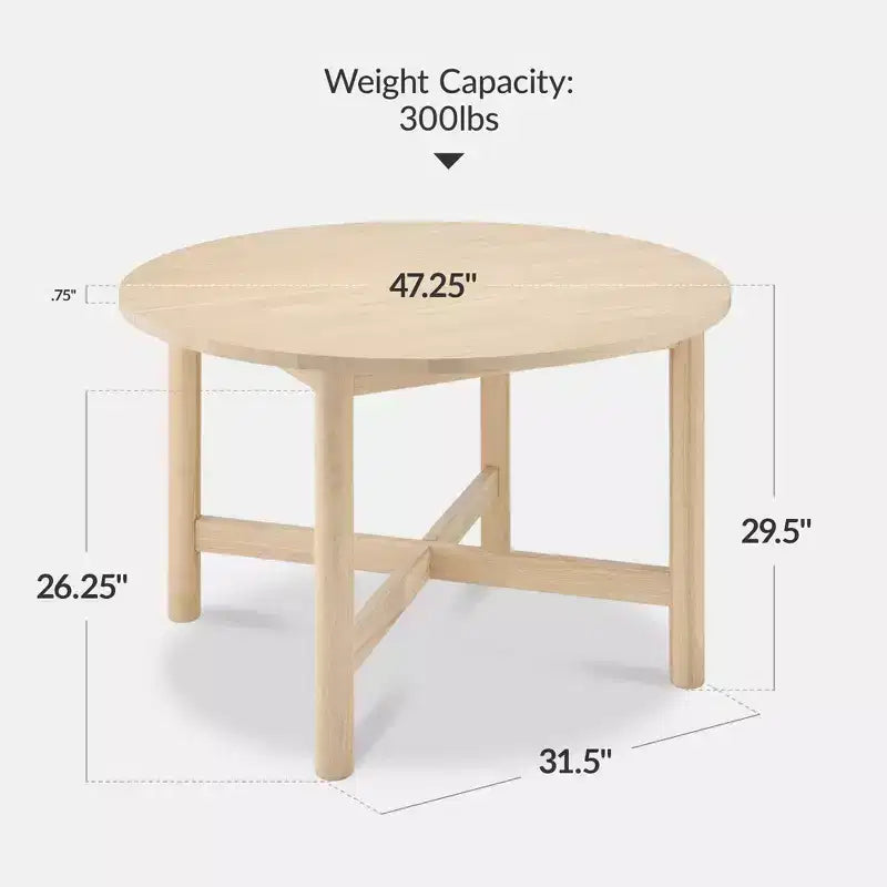 Table à manger ronde en bois massif de 120 cm, table de ferme moderne pour 4 personnes, peu encombrante, montage facile