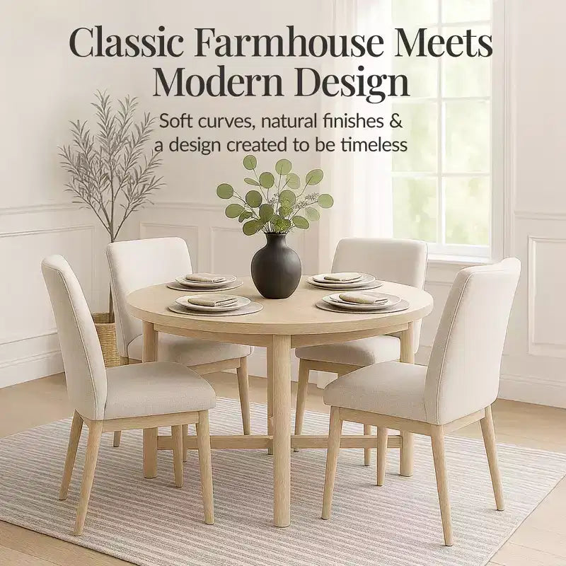 Table à manger ronde en bois massif de 120 cm, table de ferme moderne pour 4 personnes, peu encombrante, montage facile