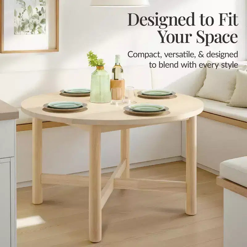 Table à manger ronde en bois massif de 120 cm, table de ferme moderne pour 4 personnes, peu encombrante, montage facile