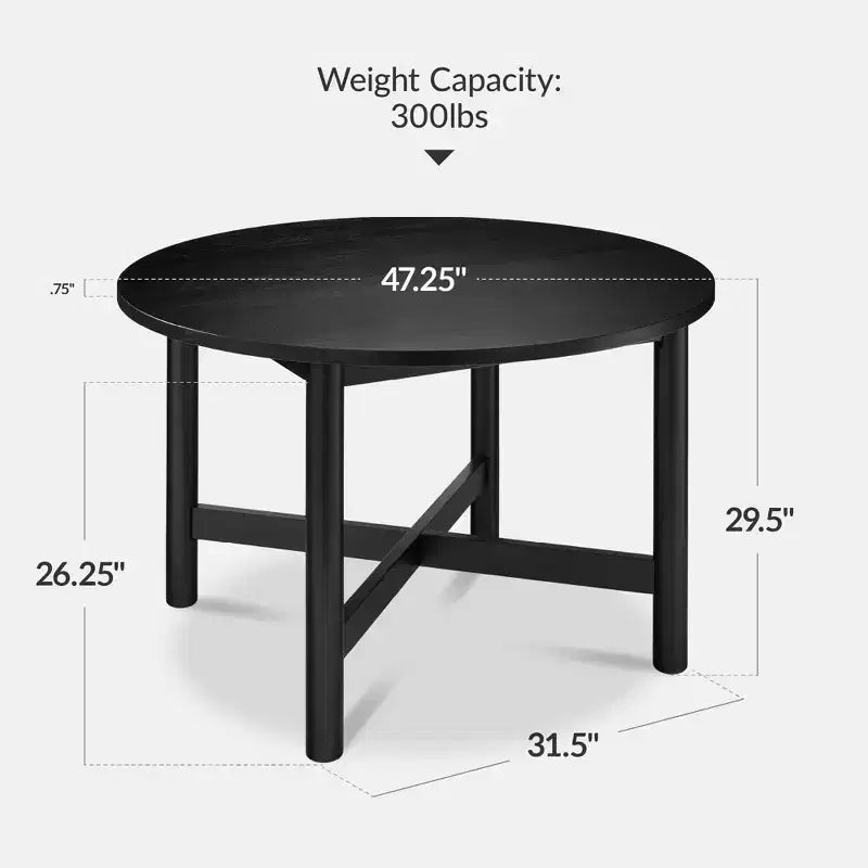 Table à manger ronde en bois massif de 120 cm, table de ferme moderne pour 4 personnes, peu encombrante, montage facile