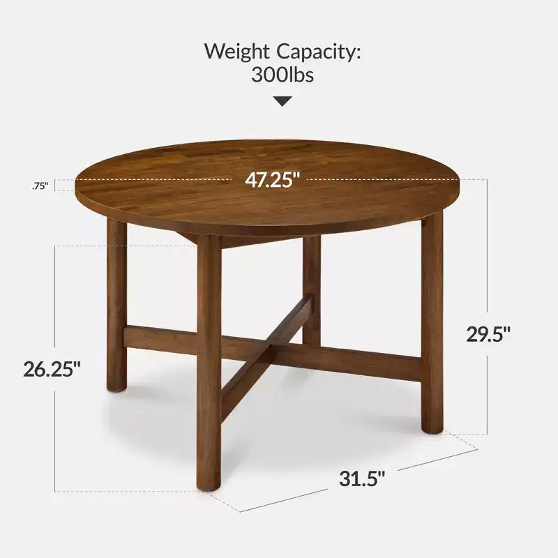 Table à manger ronde en bois massif de 120 cm, table de ferme moderne pour 4 personnes, peu encombrante, montage facile