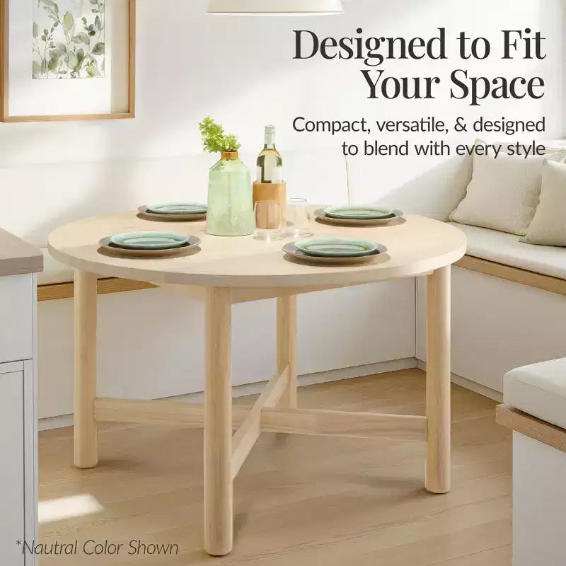 Table à manger ronde en bois massif de 120 cm, table de ferme moderne pour 4 personnes, peu encombrante, montage facile