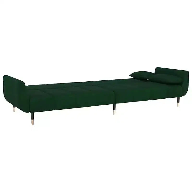 Canapé convertible 2 places avec deux oreillers Velours vert foncé