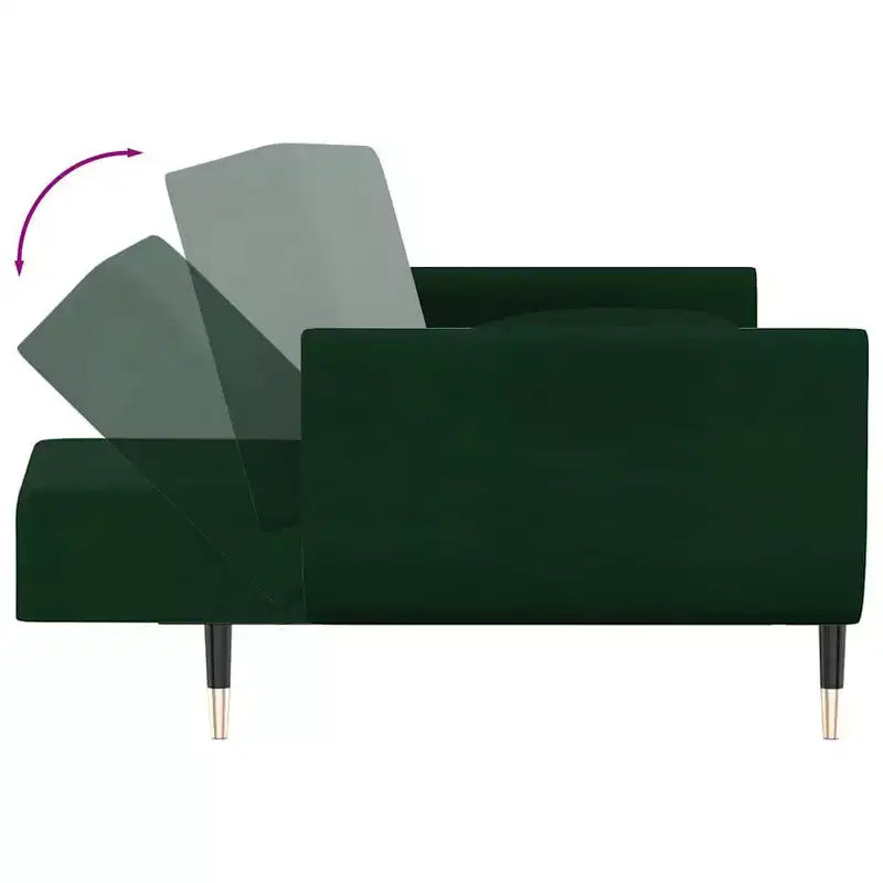 Canapé convertible 2 places avec deux oreillers Velours vert foncé