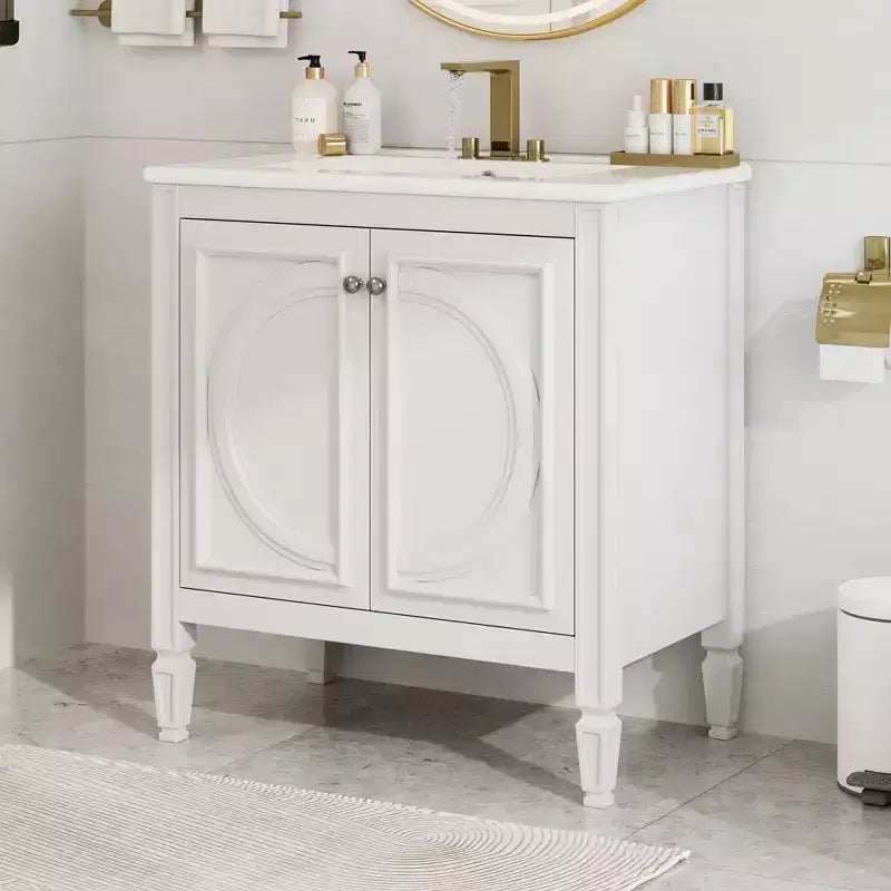 Meuble de salle de bain 76 cm avec lavabo, deux portes avec étagère, charnières de porte à fermeture douce