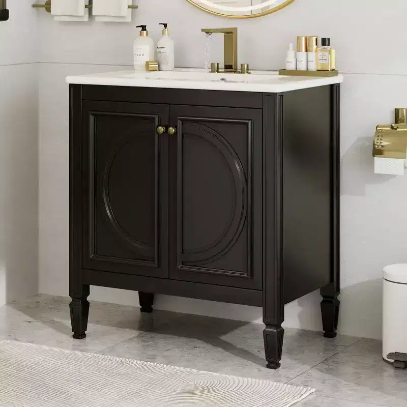 Meuble de salle de bain 76 cm avec lavabo, deux portes avec étagère, charnières de porte à fermeture douce