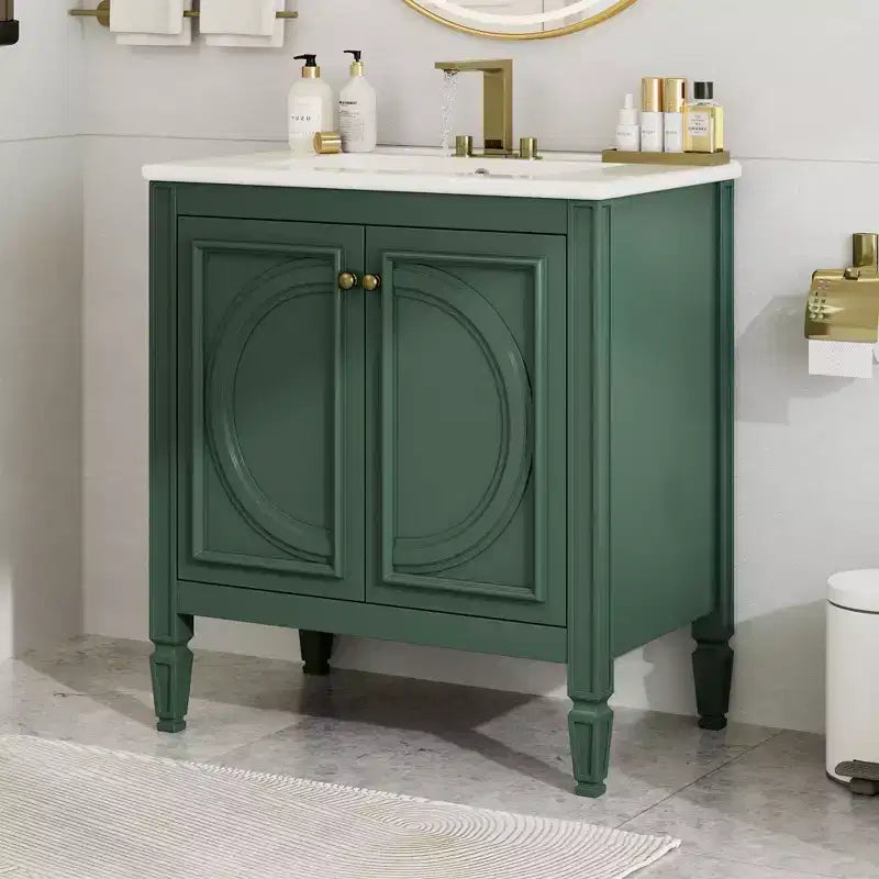 Meuble de salle de bain 76 cm avec lavabo, deux portes avec étagère, charnières de porte à fermeture douce