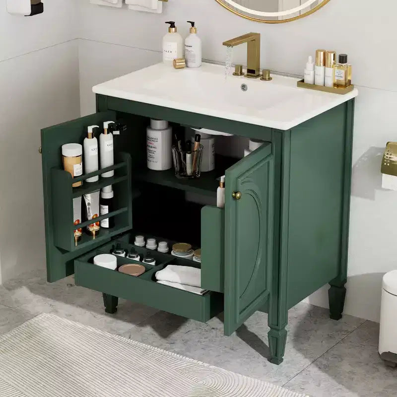 Meuble de salle de bain 76 cm avec lavabo, deux portes avec étagère, charnières de porte à fermeture douce