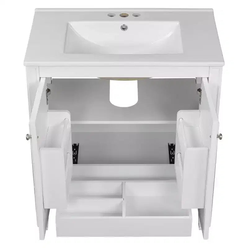 Meuble de salle de bain 76 cm avec lavabo, deux portes avec étagère, charnières de porte à fermeture douce