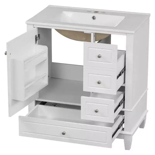 Okak 30 Inch Storage Cabinet Bathroom Vanity with Sink, One Door with Shelf and Three Drawers, Soft Close Door