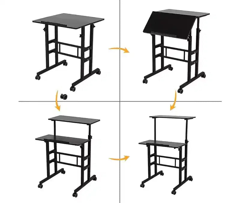 23,6 petit bureau debout avec roulettes, bureau debout mobile avec support, table debout sur roulettes, bureau d'ordinateur roulant réglable en hauteur