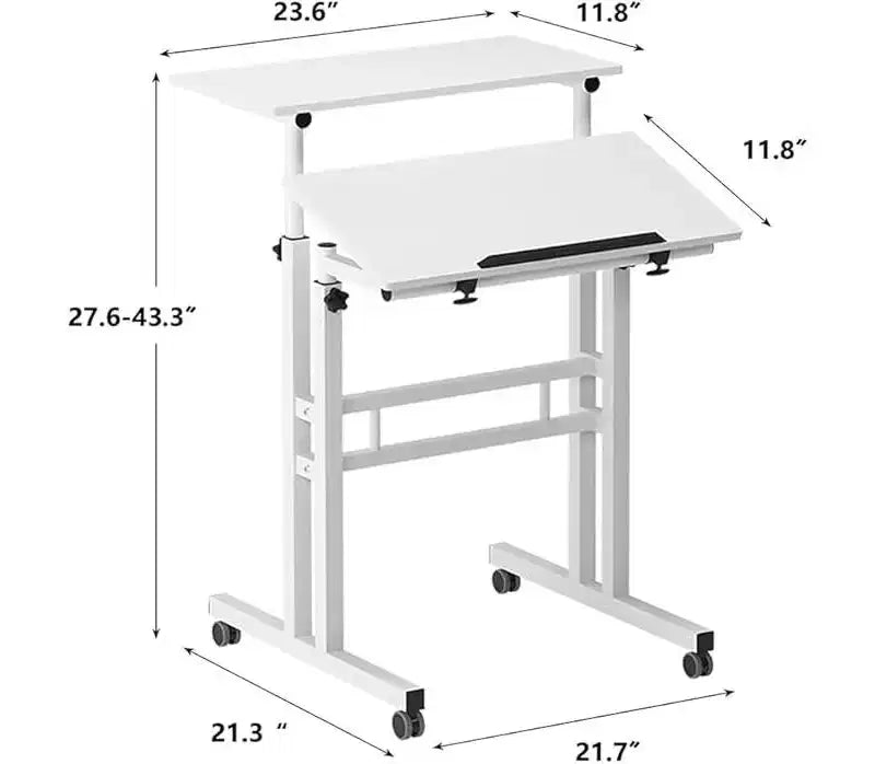 23,6 petit bureau debout avec roulettes, bureau debout mobile avec support, table debout sur roulettes, bureau d'ordinateur roulant réglable en hauteur