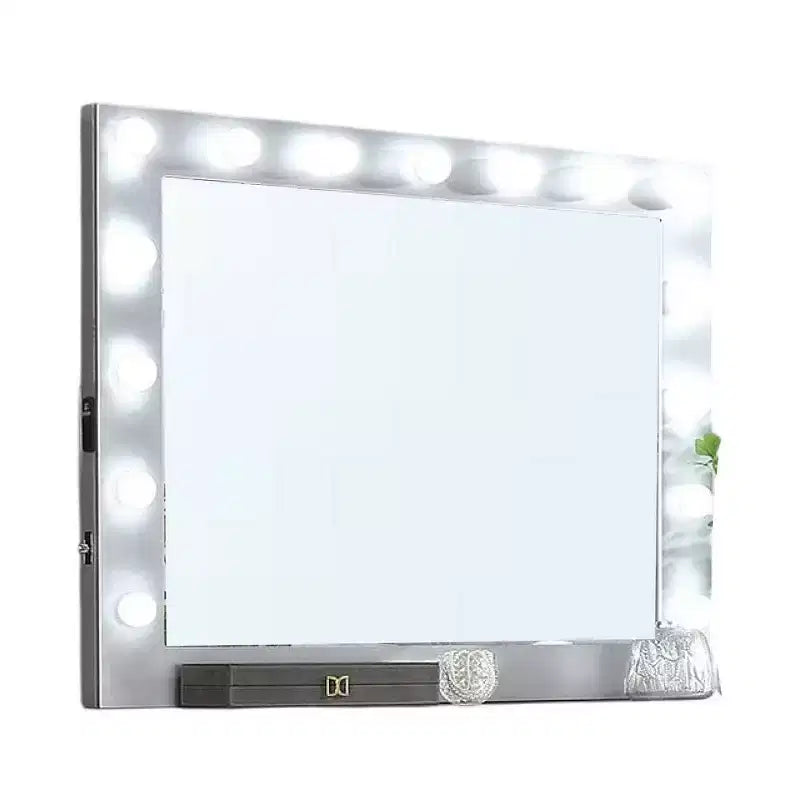Miroir de coiffeuse avec ampoules, USB et alimentation, Argent Glamour 44 pouces