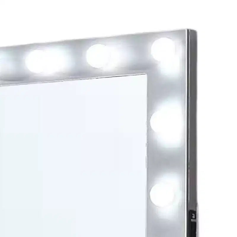Miroir de coiffeuse avec ampoules, USB et alimentation, Argent Glamour 44 pouces