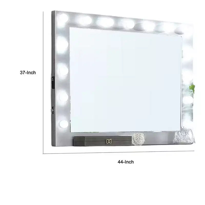 Miroir de coiffeuse avec ampoules, USB et alimentation, Argent Glamour 44 pouces
