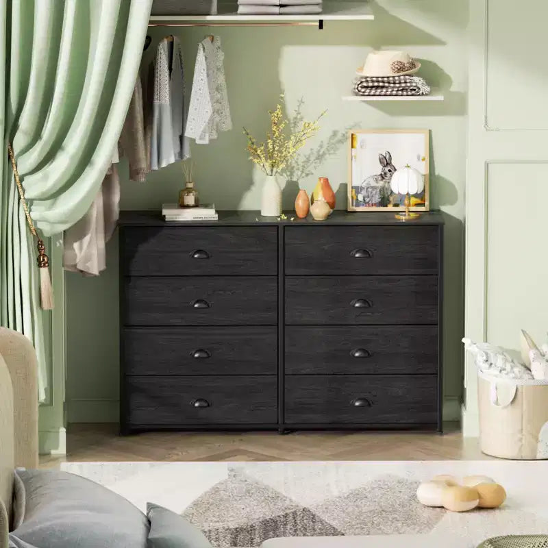 Commode de rangement en tissu large à 8 tiroirs pour téléviseur de 55 pouces, meuble de rangement pour chambre à coucher, salon, entrée avec dessus en bois