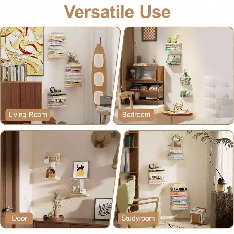 Étagères à Livres Flottantes Lot de 3 Bibliothèques Murales Verticales en Métal Robuste à 6 Niveaux Organisateur Mural Gain de Place Blanc Chambre