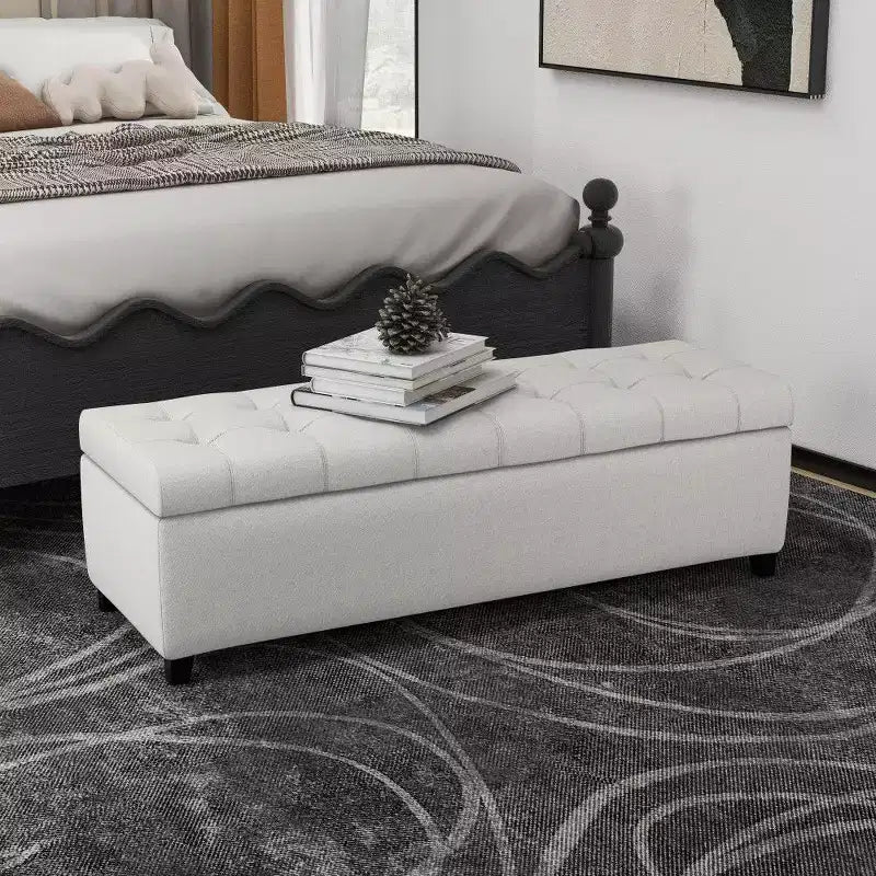 Banc ottoman de rangement 50.75, banc ottoman capitonné en bout de lit avec compartiment de rangement caché, ottoman pour salon, entrée