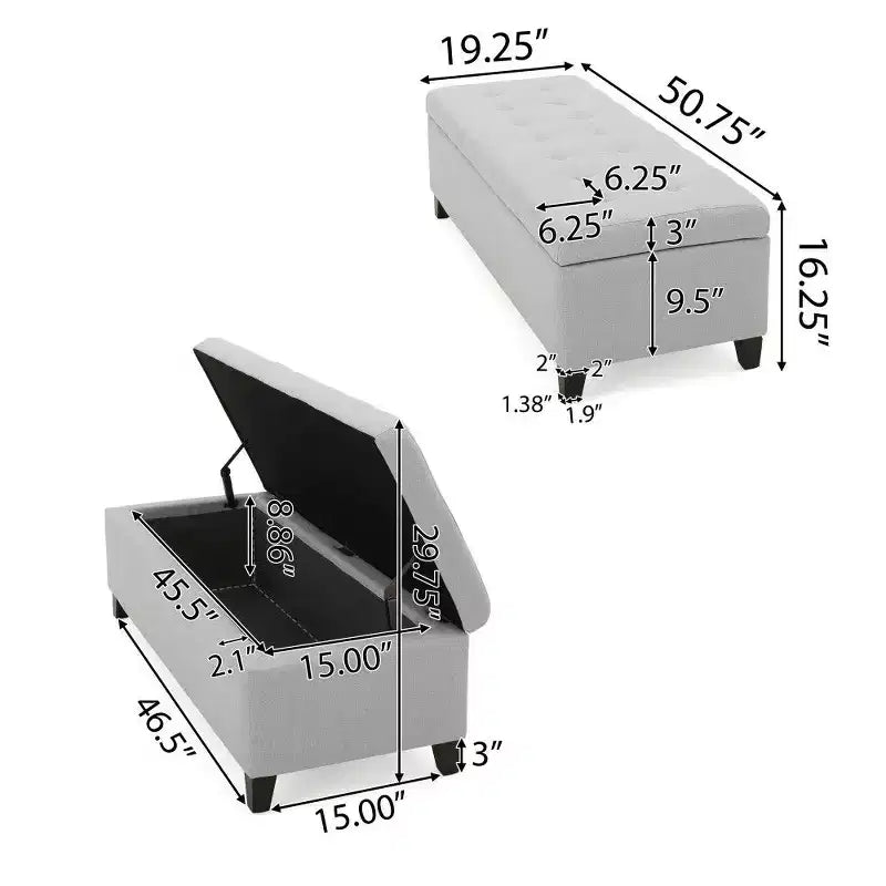 Banc ottoman de rangement 50.75, banc ottoman capitonné en bout de lit avec compartiment de rangement caché, ottoman pour salon, entrée