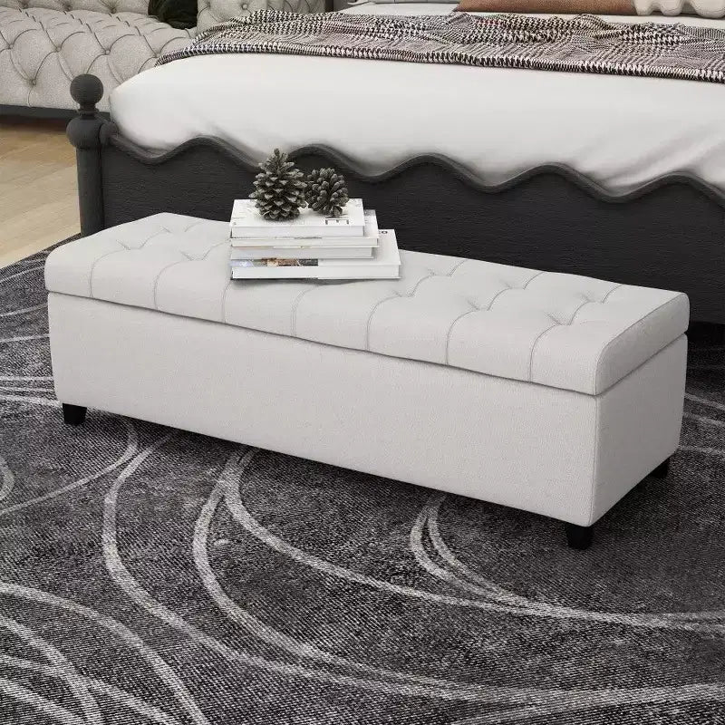 Banc ottoman de rangement 50.75, banc ottoman capitonné en bout de lit avec compartiment de rangement caché, ottoman pour salon, entrée