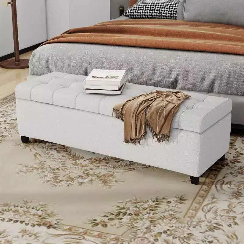 Banc ottoman de rangement 50.75, banc ottoman capitonné en bout de lit avec compartiment de rangement caché, ottoman pour salon, entrée