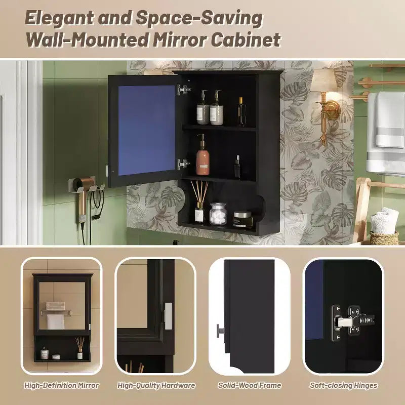 20 Rangement de salle de bain mural avec porte miroirArmoire à pharmacie murale miroir pour salle de bain Noir