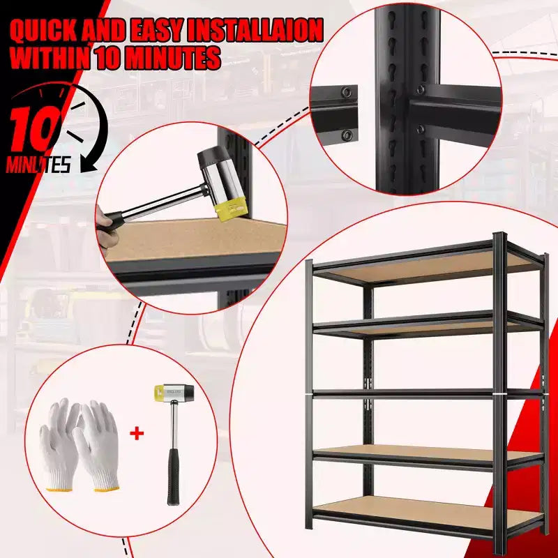 Étagère de rangement métallique à 5 niveaux, étagère de rangement de 1360 kg, étagère robuste réglable