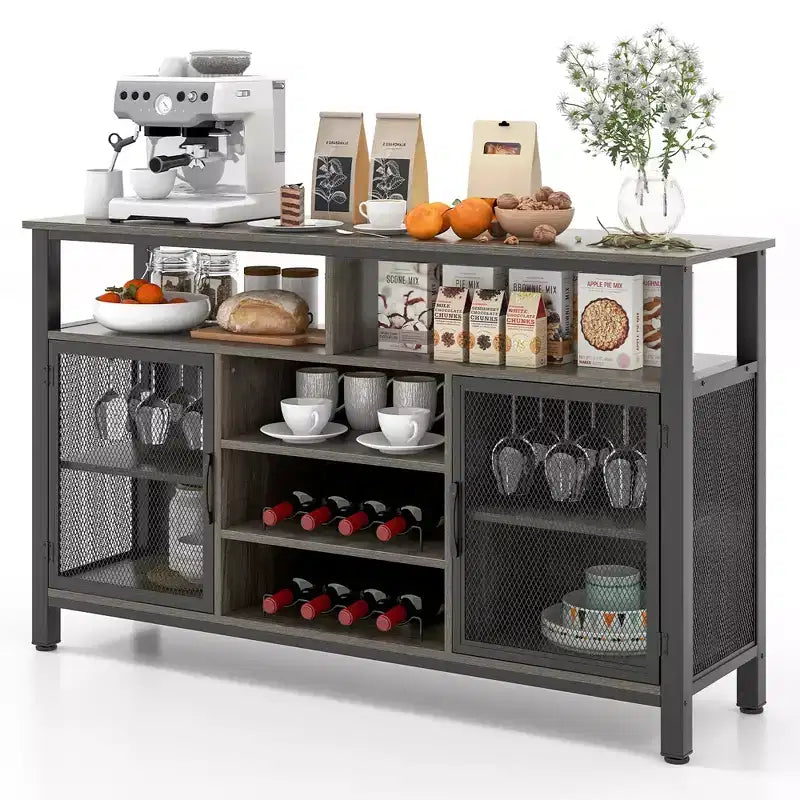 Meuble Bar Buffet de 140 cm avec 8 Supports à Bouteilles