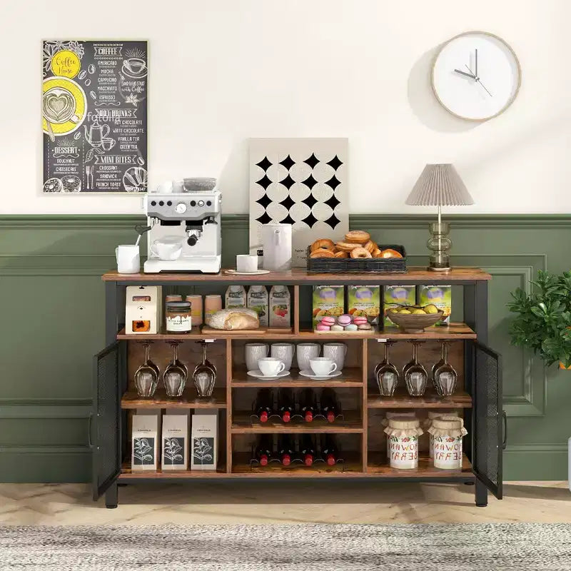 Meuble Bar Buffet de 140 cm avec 8 Supports à Bouteilles