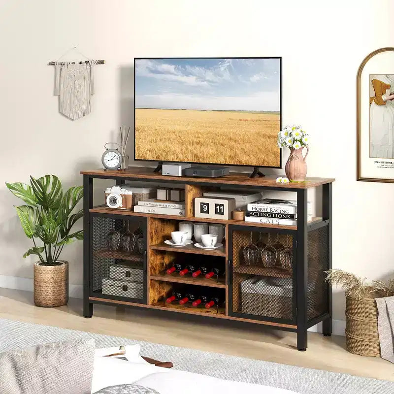 Meuble Bar Buffet de 140 cm avec 8 Supports à Bouteilles