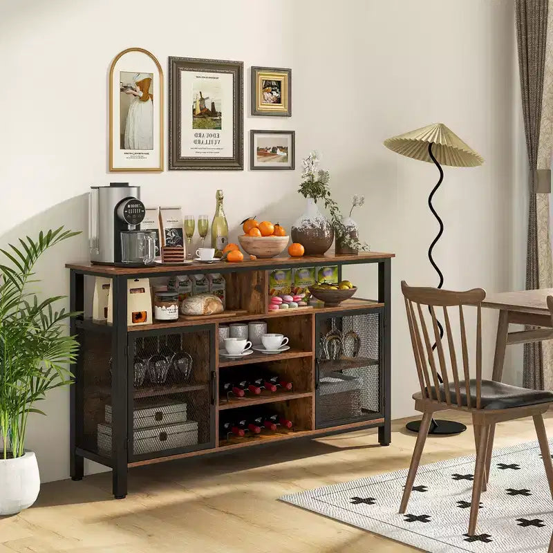 Meuble Bar Buffet de 140 cm avec 8 Supports à Bouteilles