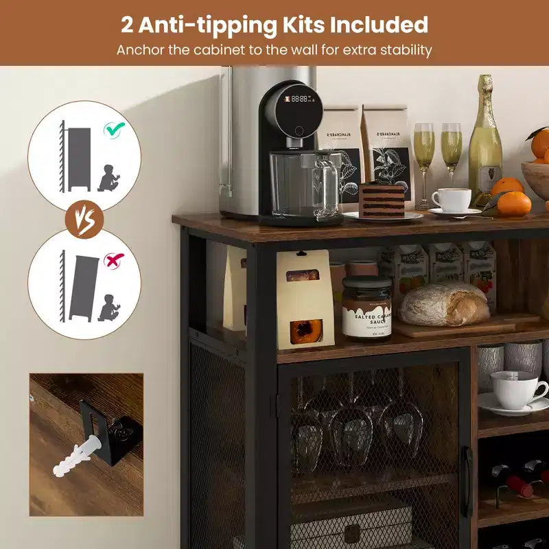 Meuble Bar Buffet de 140 cm avec 8 Supports à Bouteilles