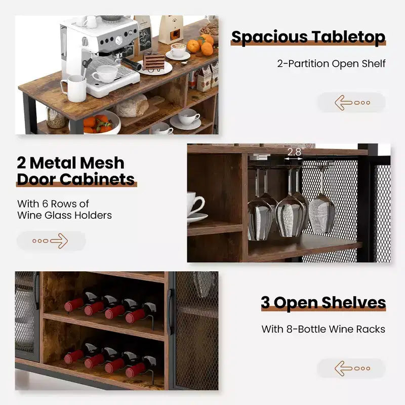 Meuble Bar Buffet de 140 cm avec 8 Supports à Bouteilles