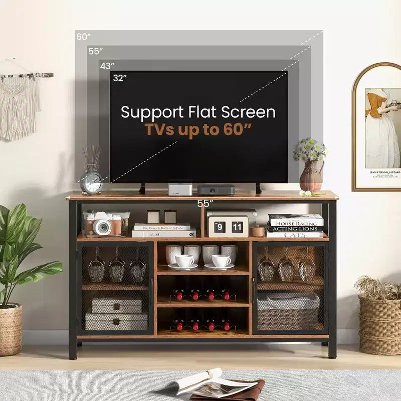 Meuble Bar Buffet de 140 cm avec 8 Supports à Bouteilles