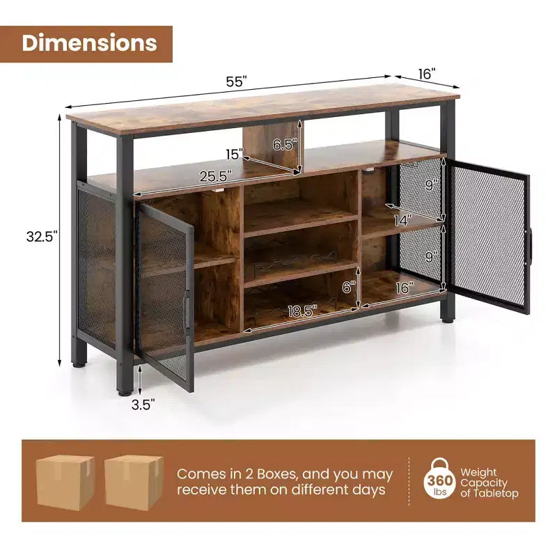 Meuble Bar Buffet de 140 cm avec 8 Supports à Bouteilles