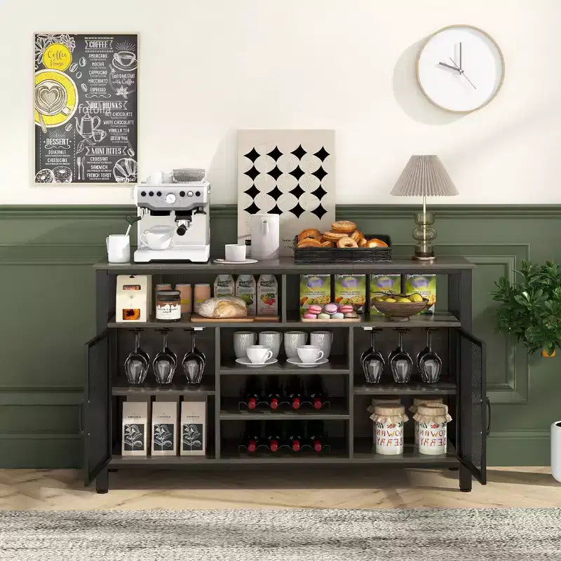 Meuble Bar Buffet de 140 cm avec 8 Supports à Bouteilles