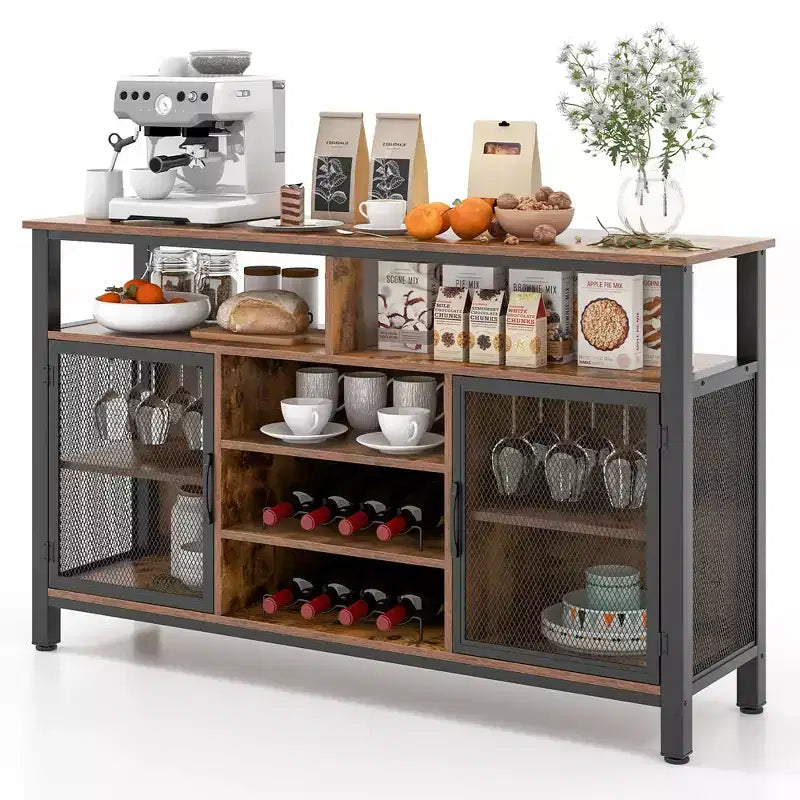 Meuble Bar Buffet de 140 cm avec 8 Supports à Bouteilles