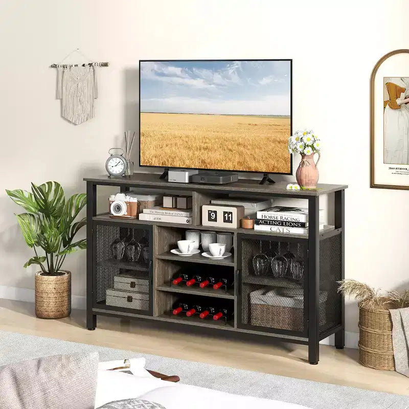 Meuble Bar Buffet de 140 cm avec 8 Supports à Bouteilles