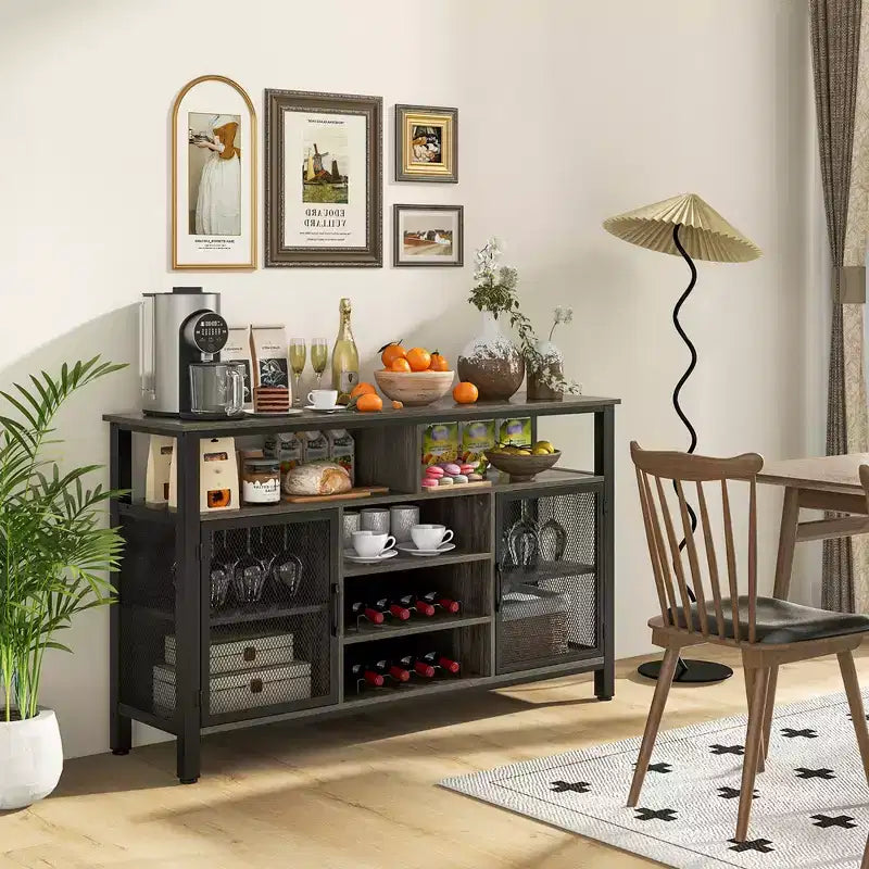 Meuble Bar Buffet de 140 cm avec 8 Supports à Bouteilles