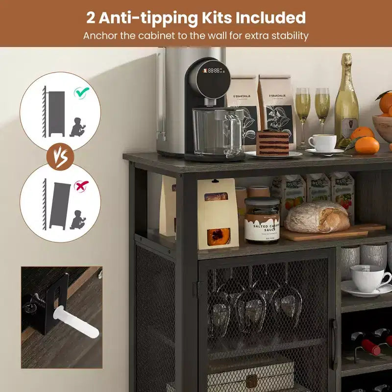 Meuble Bar Buffet de 140 cm avec 8 Supports à Bouteilles