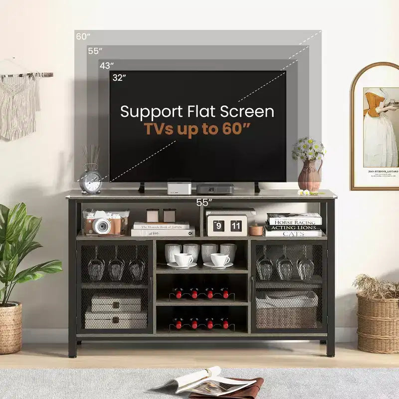Meuble Bar Buffet de 140 cm avec 8 Supports à Bouteilles