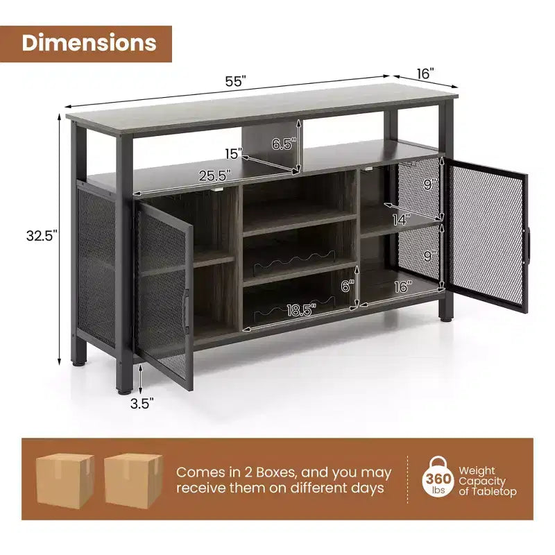 Meuble Bar Buffet de 140 cm avec 8 Supports à Bouteilles