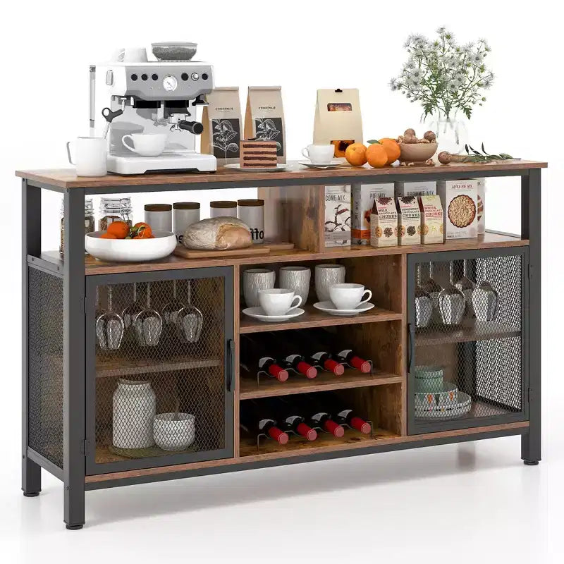 Meuble Bar Buffet de 140 cm avec 8 Supports à Bouteilles